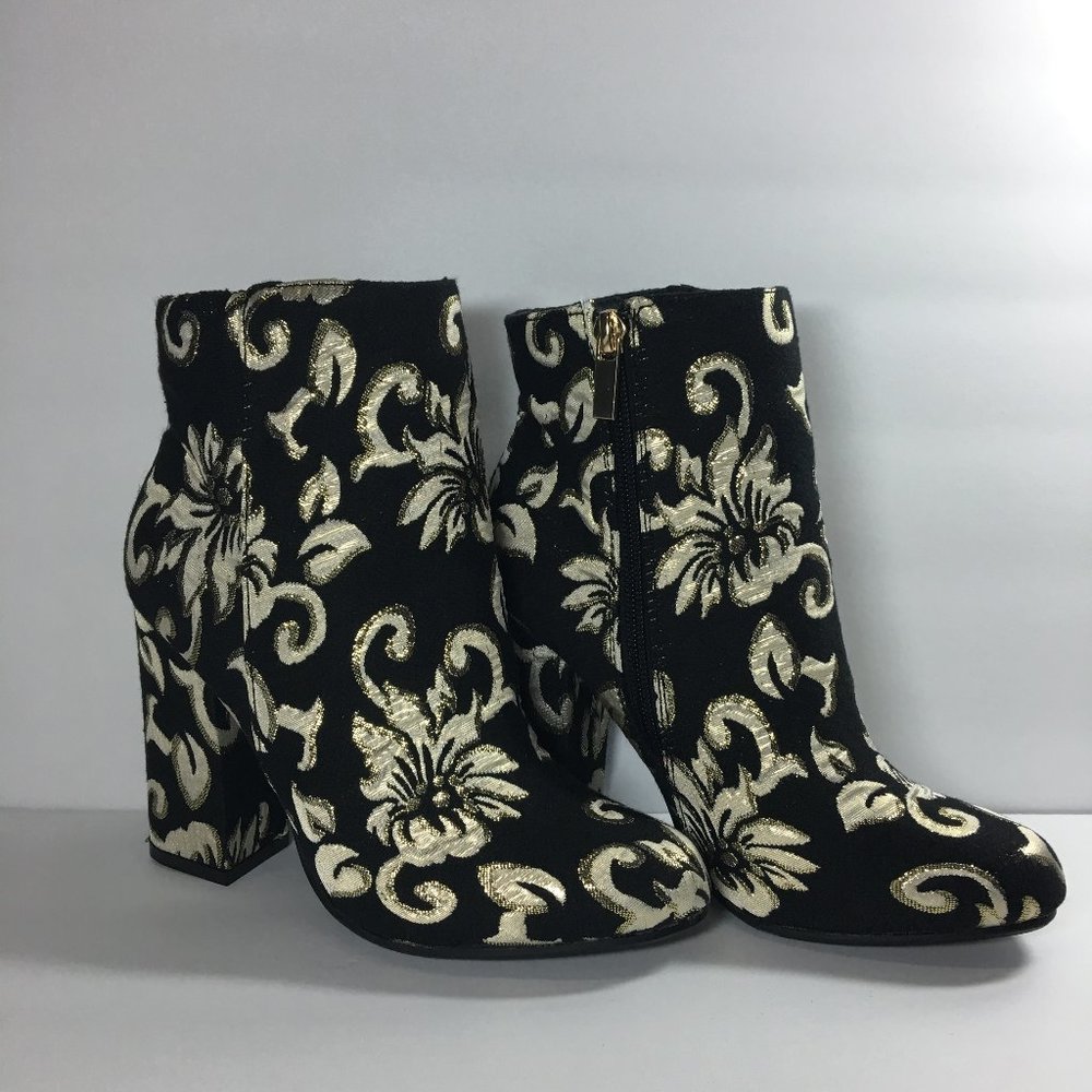 BAMBOO Black and Gold Ankle Boots